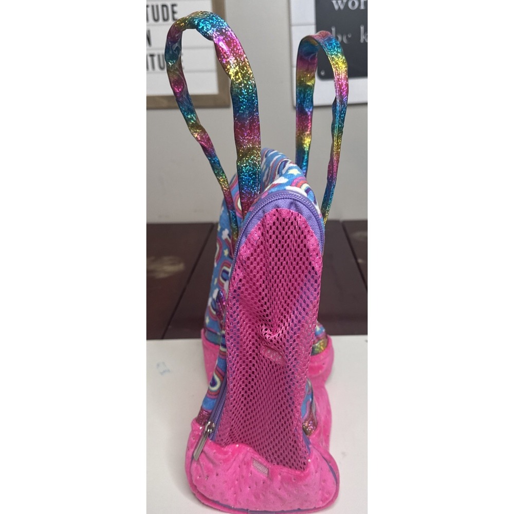 NWOTRainbow & Pink Stuffed Animal Carrier Mesh Sides Rhinestone Look Top Handles - Picture 3 of 6